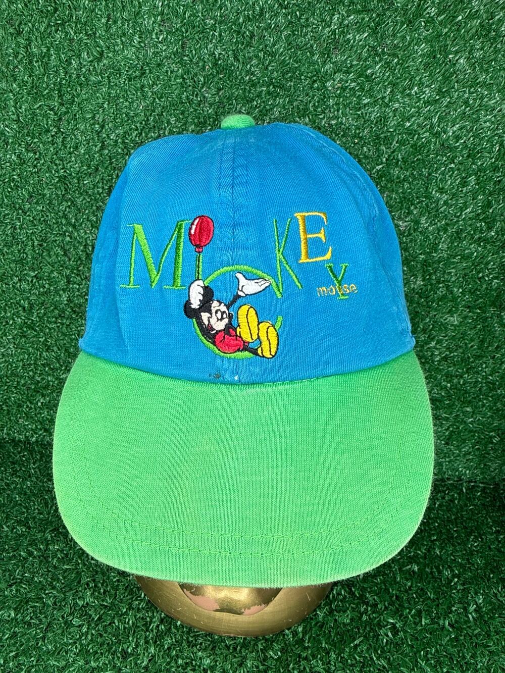Vintage 90s Disney Mickey Mouse Snapback Hat Blue Green Embroidered Colorful Cap